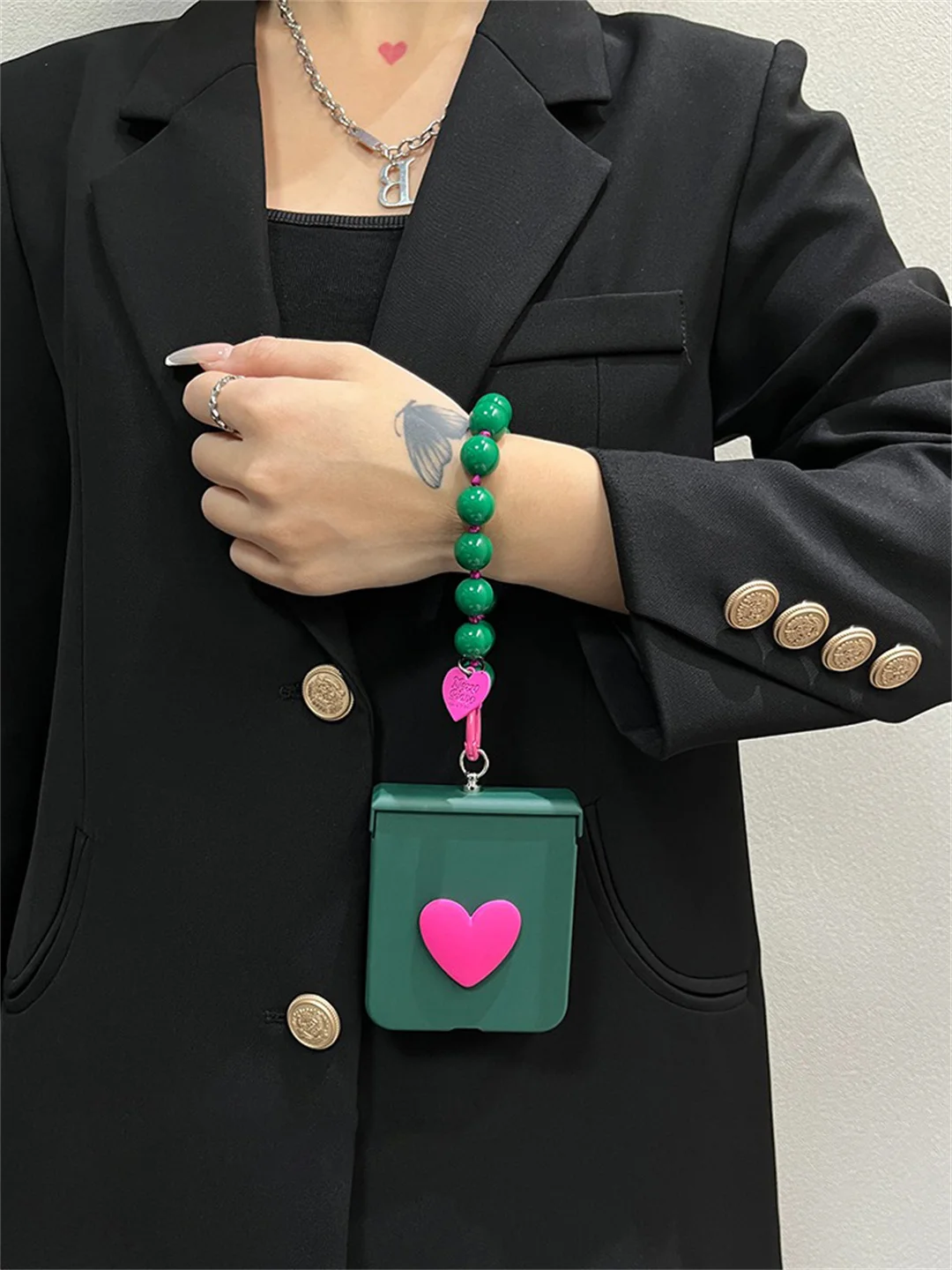 Korean Blackish Green Love Heart Bracelet Phone Case Cover