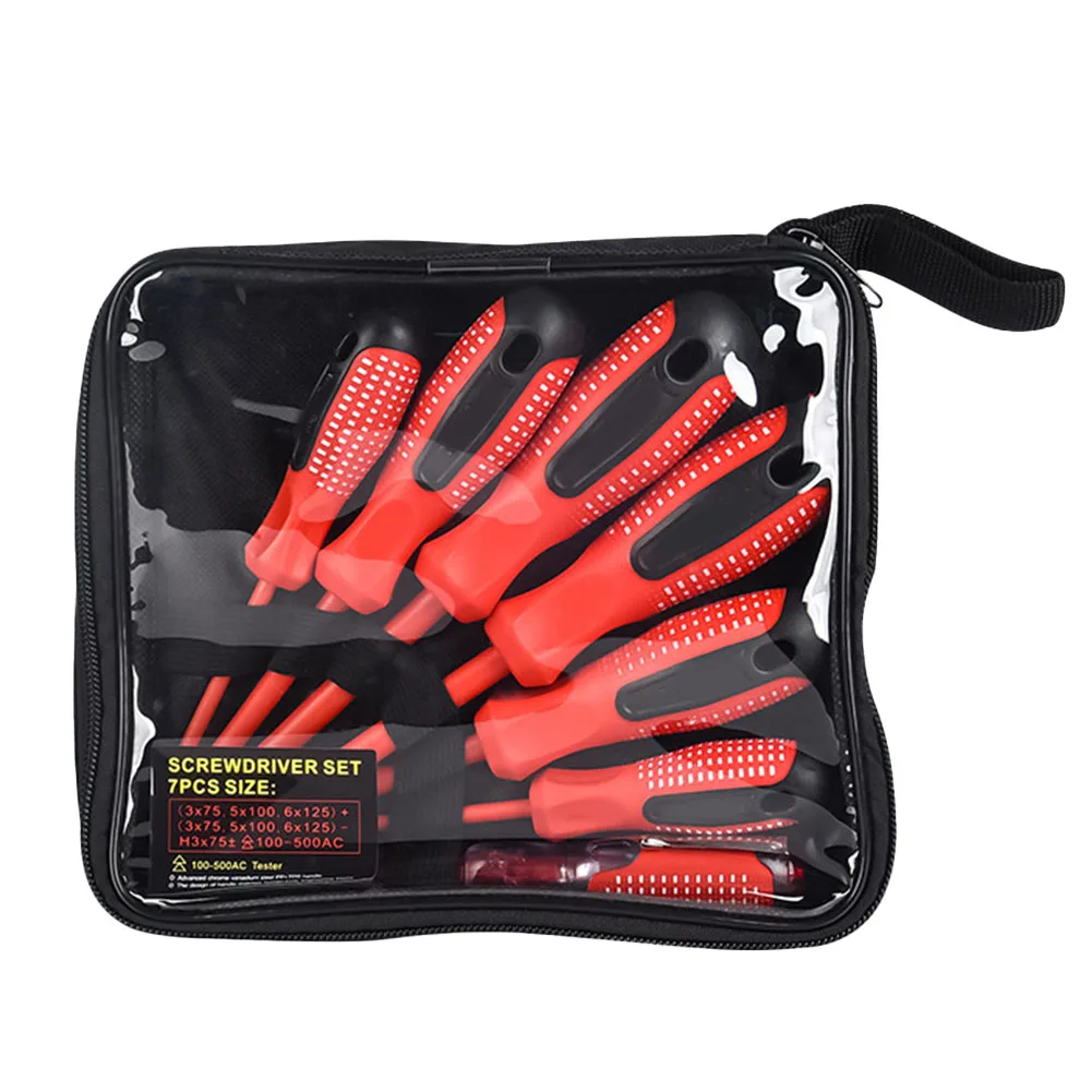 

7pcs Insulated Handle Screwdriver Magnetic Cross Slotted Head 15-23.5cm Electrician Home Appliances Furniture Repair Hand Tool