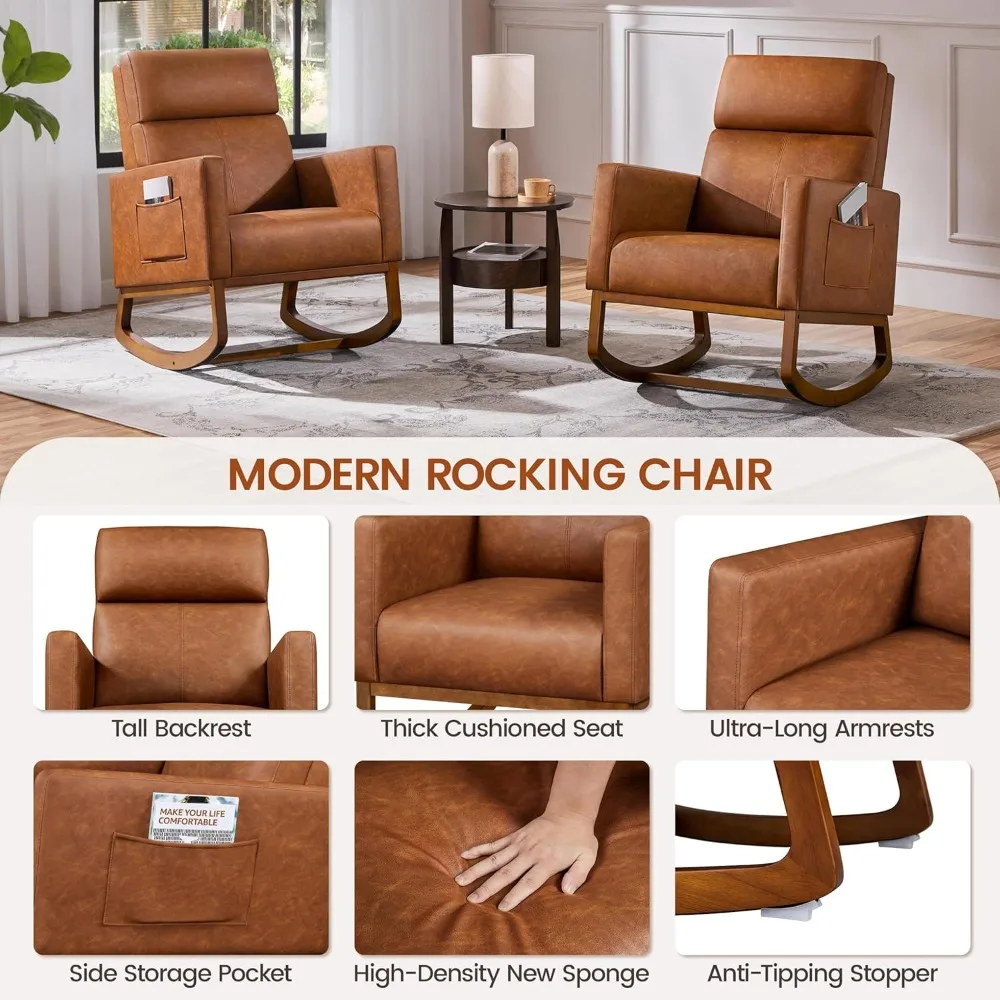Leather Glider Chair with Side Pocket – Nursery Rocking Armchair 4