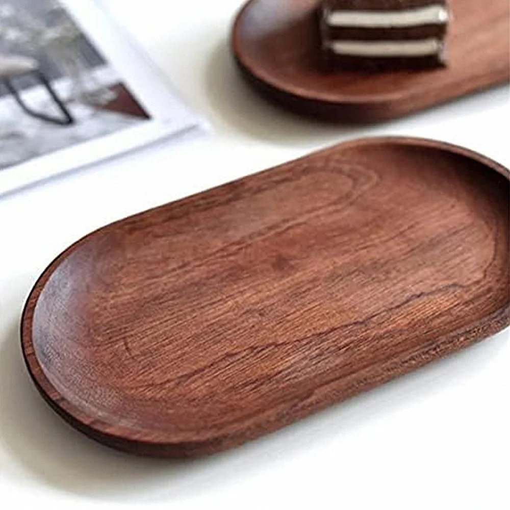 Natural Wood Dessert Cup Tray, Small Wooden Cheese Plate, Mini Serving Tray for Jewellery Key Coin