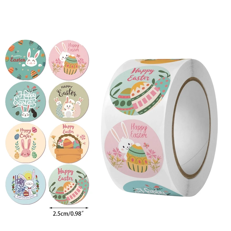 Happy Easter Stickers 500pcs Bunny Eggs Adhesive Seal Label for Easter