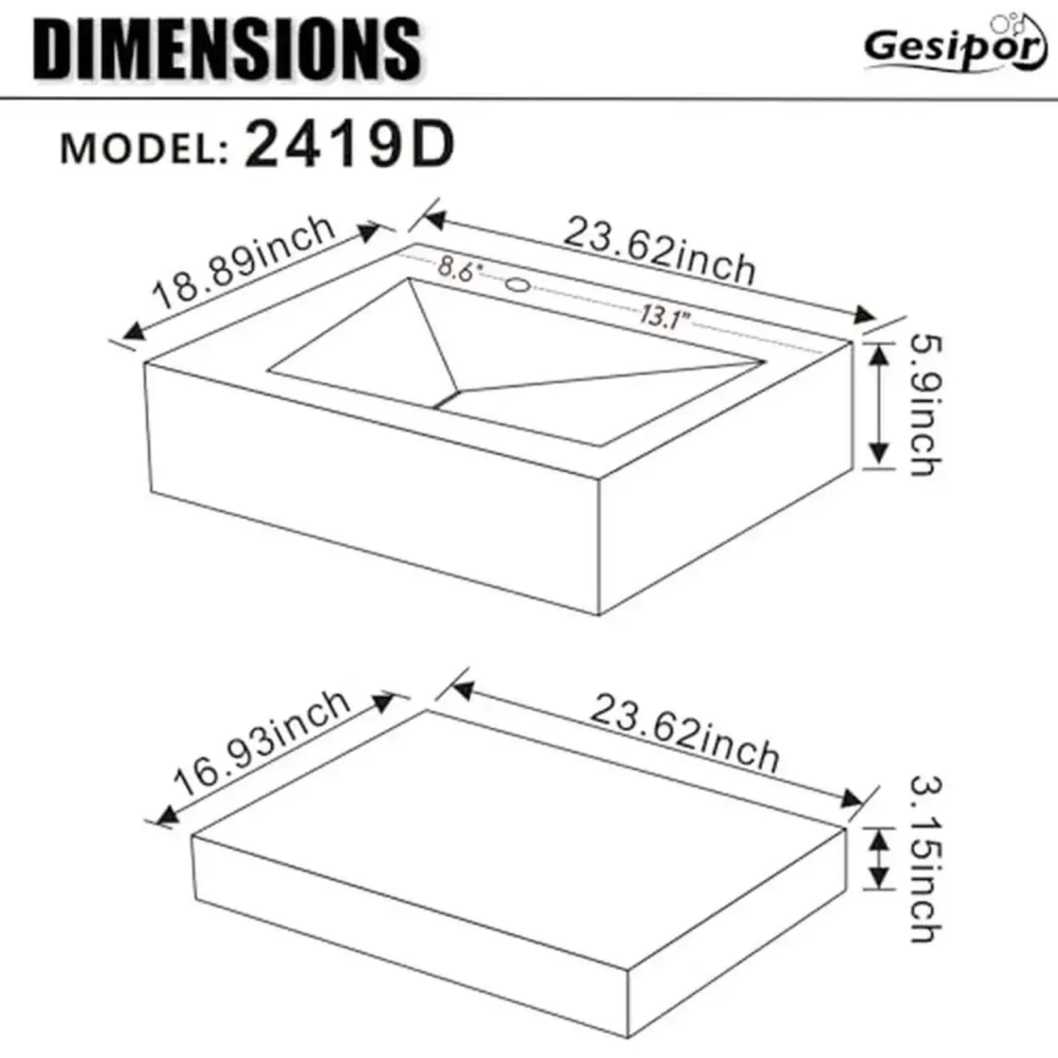 Modern Wall-Mount Rectangular Bathroom Sink Floating Vanity Shelf Set Stone Resin Vessel Sinks White Trough Drainage Smooth