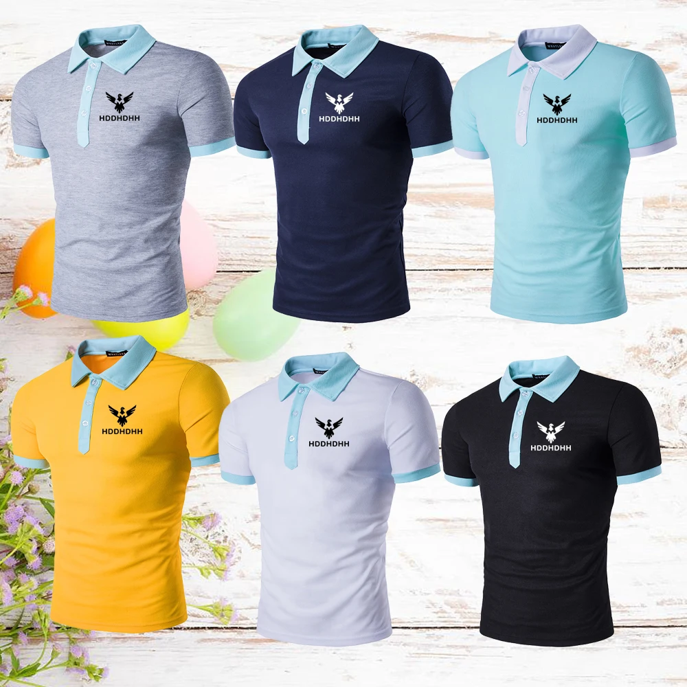

HDDHDHH Brand Printing New Polyester T-shirt Men's Color-blocking Short-sleeved Polo Summer Top Fashion Clothing