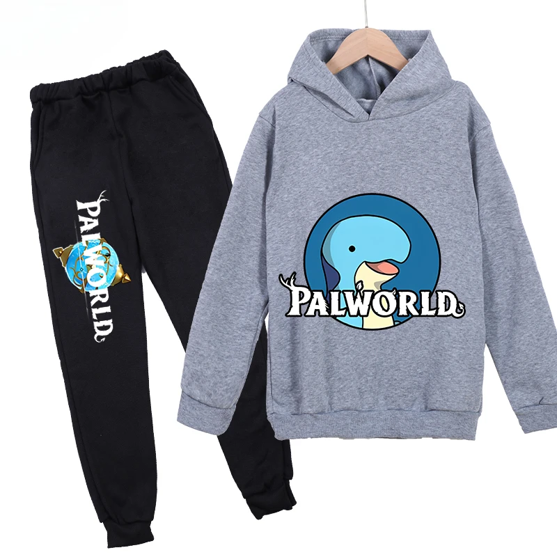 thumbnail image 1 of Conjunto de sudadera y pantalones con capucha de polar con estampado infantil de Palworld, conjunto deportivo de 2 piezas adecuado para conjuntos de niños y niñas, 1 of 5