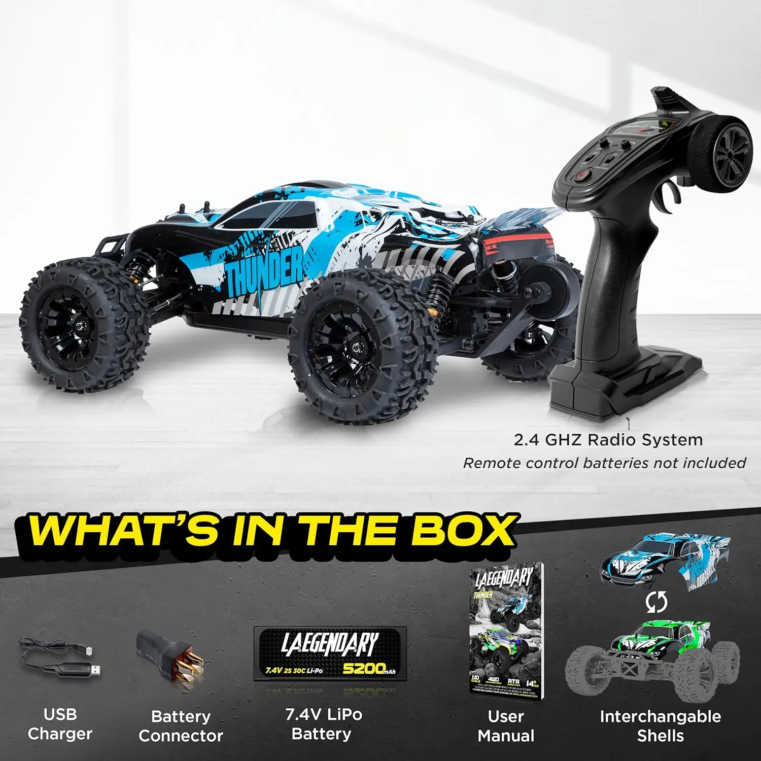 Remote Control Car Hobby Grade RC Car 1:10 Scale Brushless Motor Two Batteries 4x4 Off-Road Waterproof RC Truck