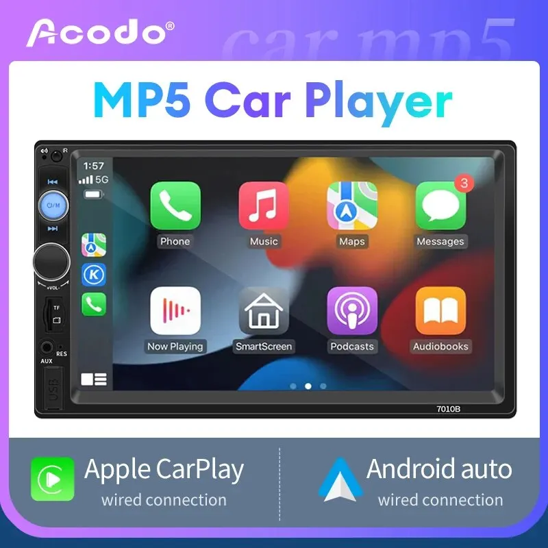 Acodo-Autoradio Android, Carplay, Limitation Auto, Lecteur MP5, Bluetooth, USB, TF, FM, 2Din, 7 