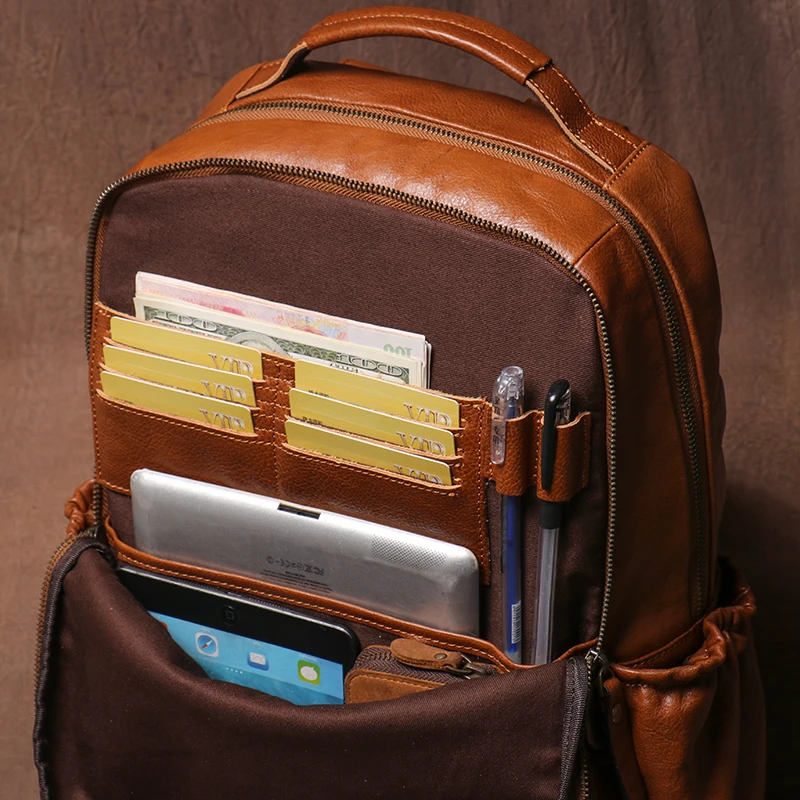 GURO High Quality Genuine Leather Backpack Men Large Capacity Business Travel bag Luxury Student School Bag Laptop Computer Pack 5