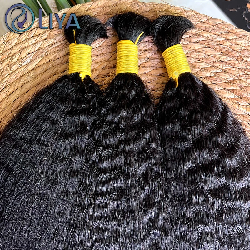 Human Hair Extensions No Weft Hair Bundle Kinky Straight Natural Color 100% Unprocessed Human Bulk For Braiding