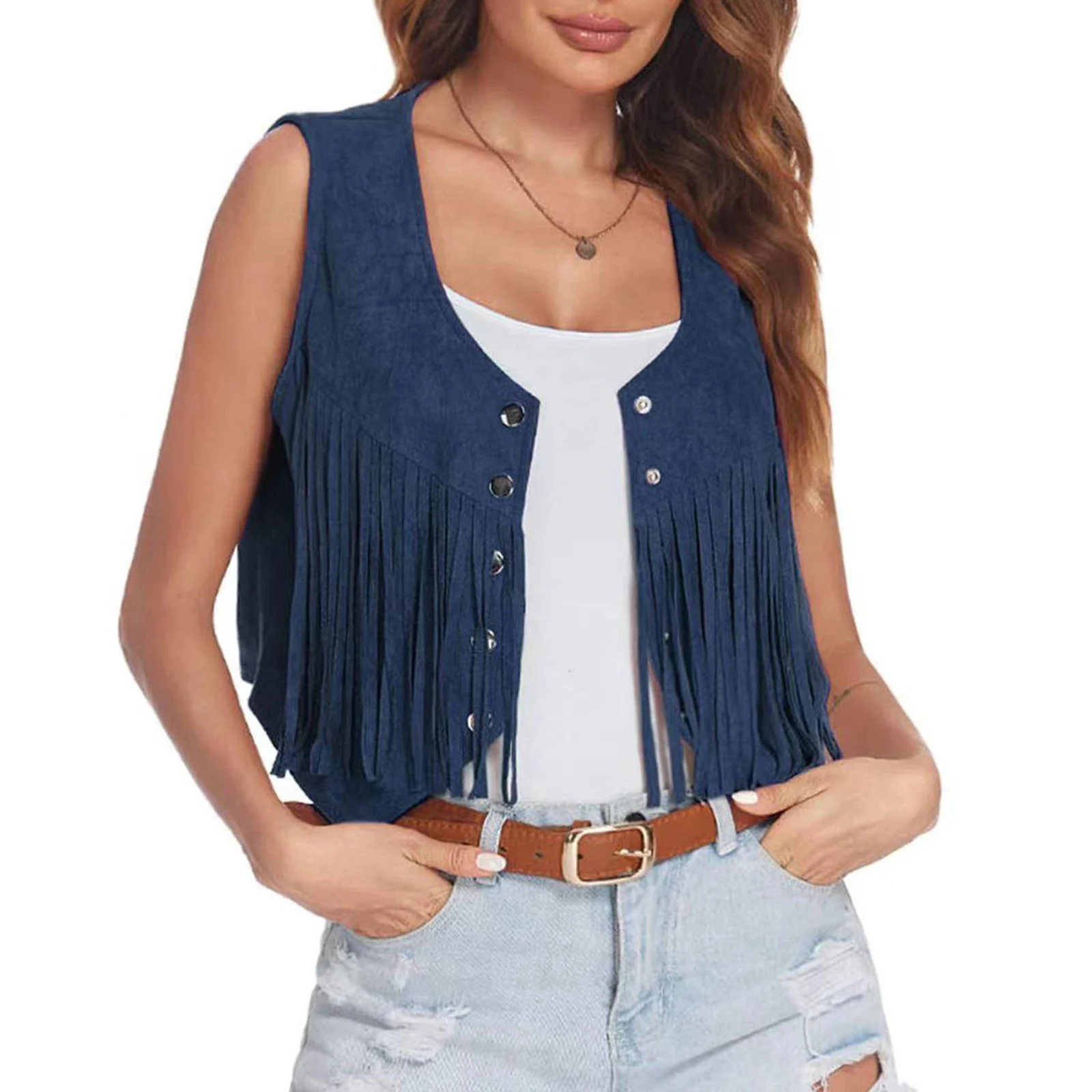 Womens Punk Vintage Fringe Vest Faux Suede Tassel Waistcoat Irregular Hem Sleeveless Jacket for Halloween Party Rock Concert rg laser rgb led effect lighting party light with remote controller auto mode sound control for dj nightclub party show concert