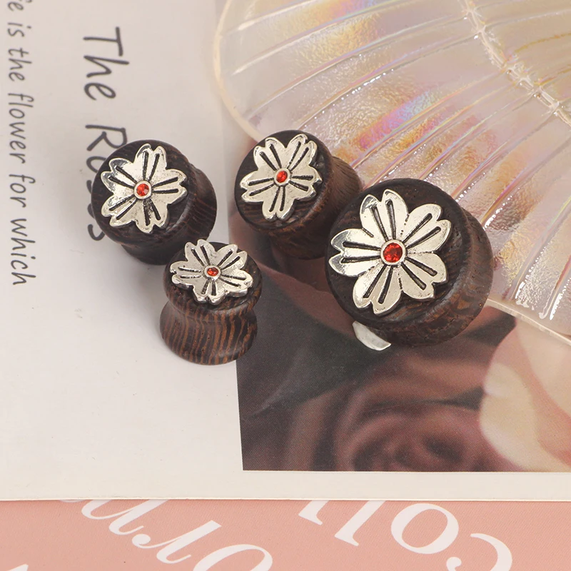 Plugs and Tunnels Flower Ear Tunnel Earrings Ear Stretcher Wood Expander Men Ear Piercing Body Piercing Tunnels Gauge