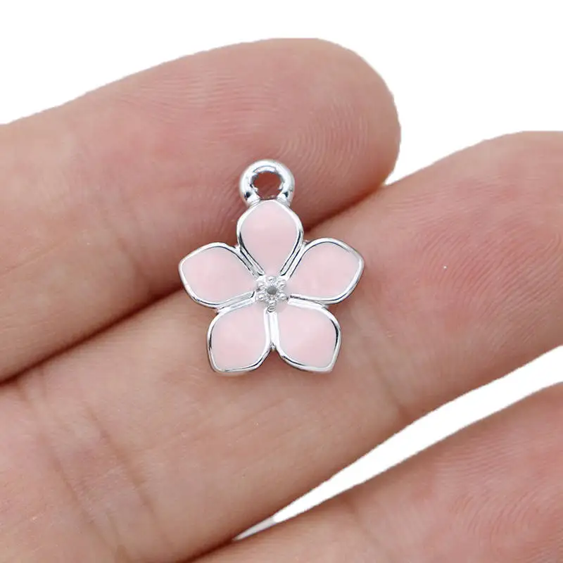 10Pcs Silver Plated Red Enamel Sakura Flower Charm Pendant for Jewelry  Making Bracelet Earrings Necklace DIY Accessories Craft