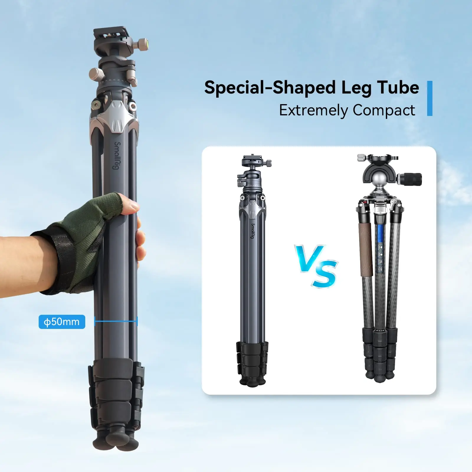 SmallRig T-10 Aluminum Tripod Compact Lightweight Tripod Load Capacity 5-15kg for Camera Smartphone Telephoto Lens 3983