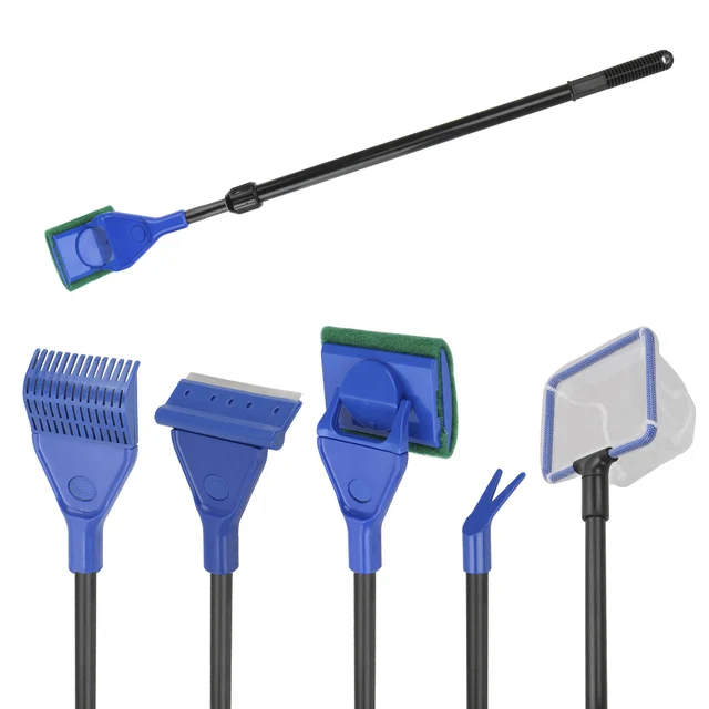 5 in 1 Aquarium Cleaning Tools Fish Net Gravel Rake Algae Scraper Fork Sponge Brush Aquarium Accessories Aquarium Tank Clean Set