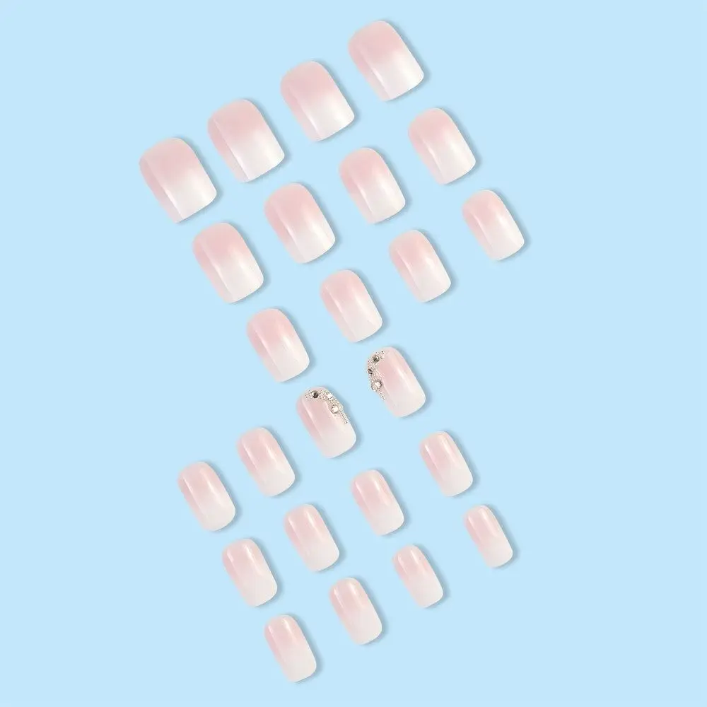 Fashion Long Square False Nails French Light Pink Gradient Fake Nials Full Cover Detachable Press on Nails DIY
