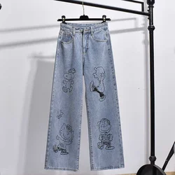 2022 Y2K Fashion Clothes Cartoon Pattern Printed Jeans Women's Casual Loose Denim Trousers Ladies Blue Straight Trousers