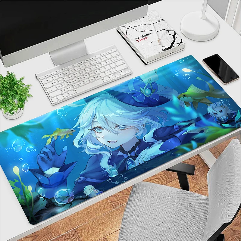 Genshin Impact Furina Anime Game Mousepad Mouse Mat Tapete Escritório pc Kawaii Gaming Acessórios Teclado Laptop 900x400 - Imagem 2