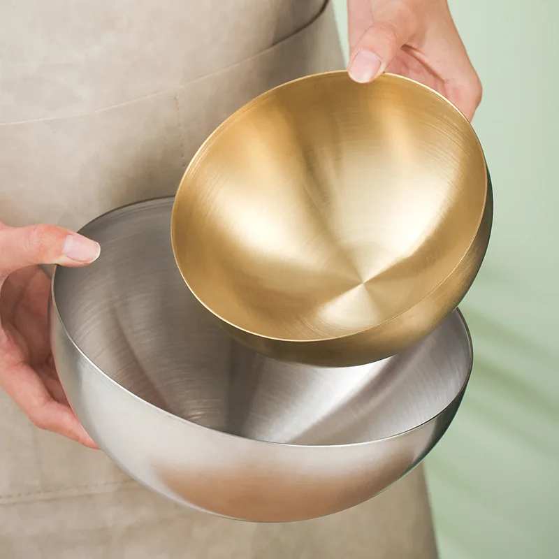 한국 스타일 냉면 그릇, 야외 스테인레스 스틸 싱글 레이어, 황금 비빔밥 비빔밥 그릇, 수프 냄비 그릴 레스토랑