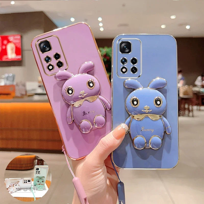 

3D Rabbit Holder Plating Phone bracket Case For Realme C53 C55 C51 C35 GT Neo 5 3 2 Pro SE C33 C31 C30 C25 C21 Stand Soft Cover