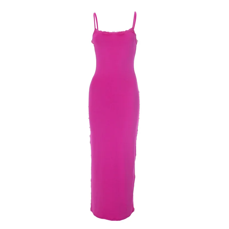 

Women's Summer New Solid Color Casual Lace Open Back Slim Fit Long Bodycon Dress