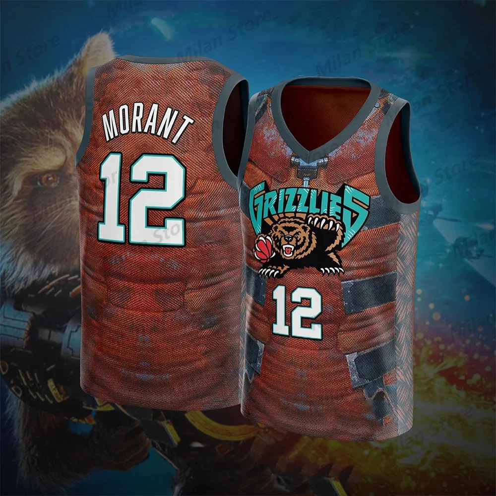 Memphis "Grizzly Bear x City Edition" kids tops sport tank tops Jersey Basketball Morant 12 Number Vest Kit Special Jersey Kid Basketball Kit