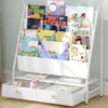 4-Tier Toddler Bookshelf with 2 Fabric Drawers, Metal Kids Bookshelf and Toy Storage,for Kids Room,Living Room,Study Room, White 1