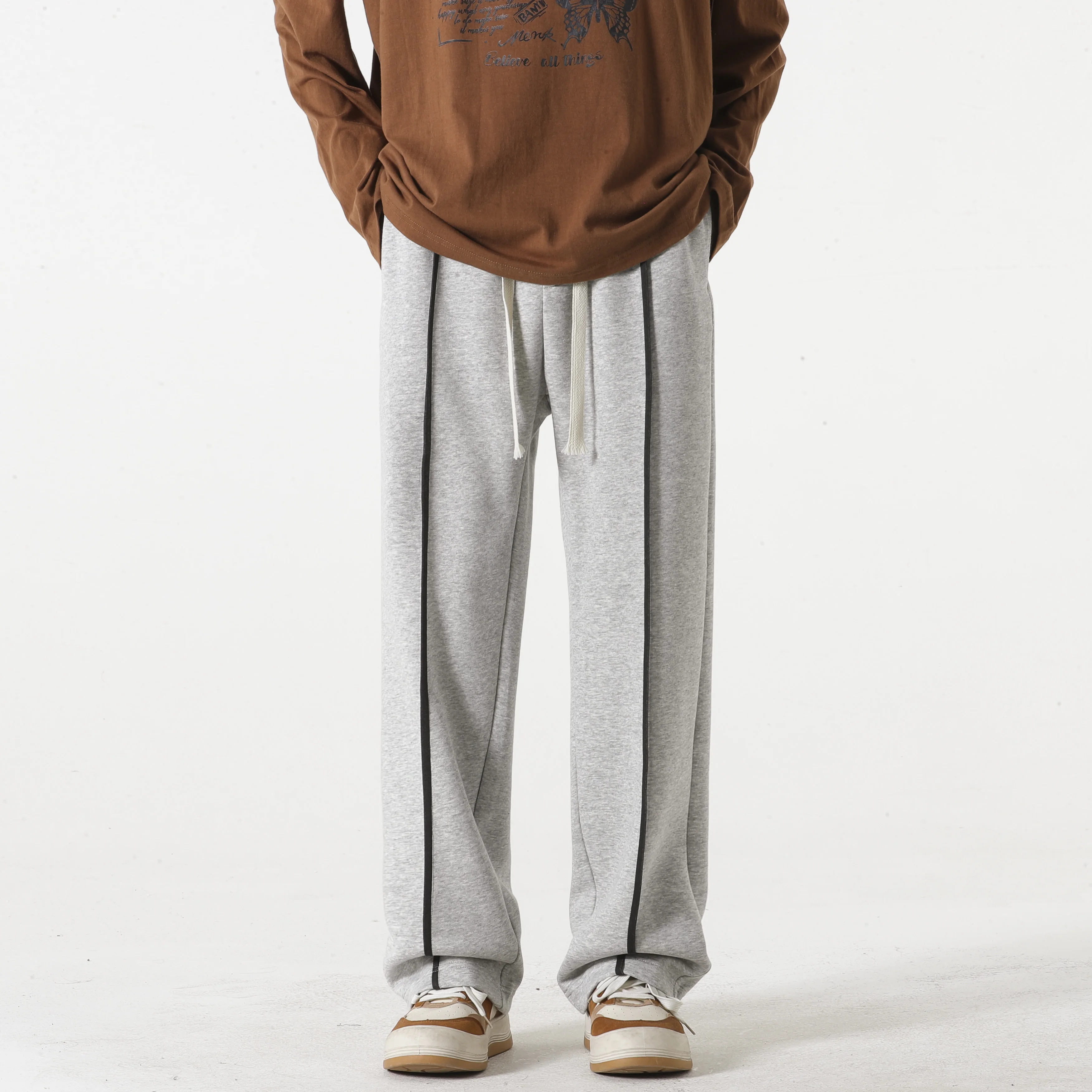 Description Picture 2 of itemTrendy Men Casual Pants With Striped Design Korean Long Pants Loose Wide Leg Pants Fashionable Simple Outdoor Street Wear