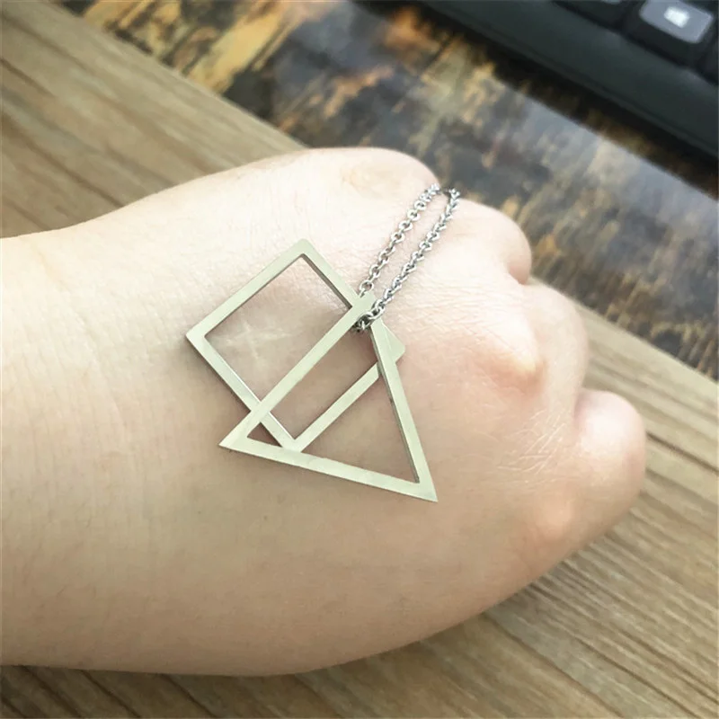 

Europe And The United States Titanium Steel Square Stainless Steel Pendant Necklace Female Long Chain Geometry Triangles