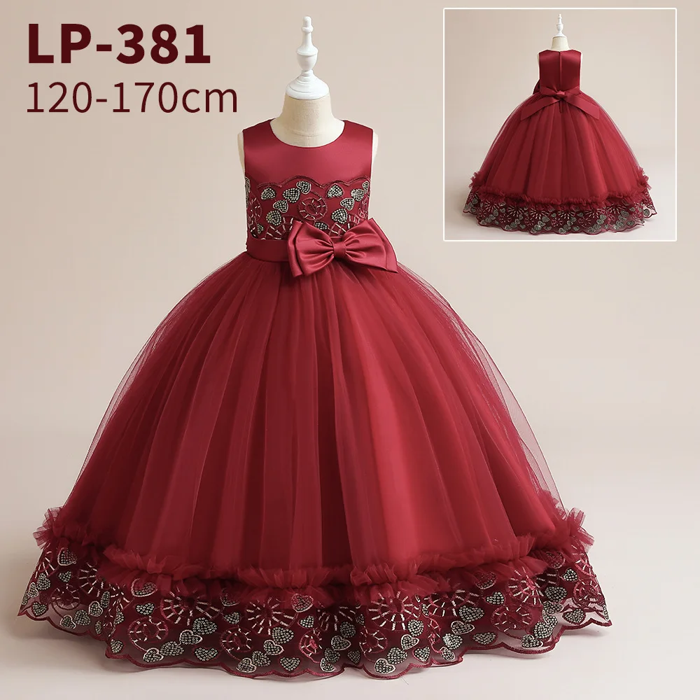 

Red Ballgown Applique Puffy Flower Girl Dresses Floor LengthTulle Wedding Party Birthday Gowns First Communion Dress