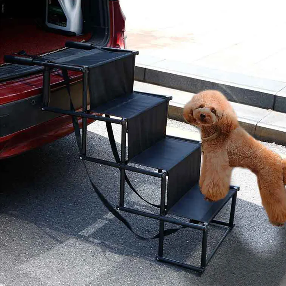 4 Steps Dog Stairs for Car Foldable Dog Ramps for Large Dogs with Non Slip Surface Portable Dog Steps for Cars and SUV, Truck
