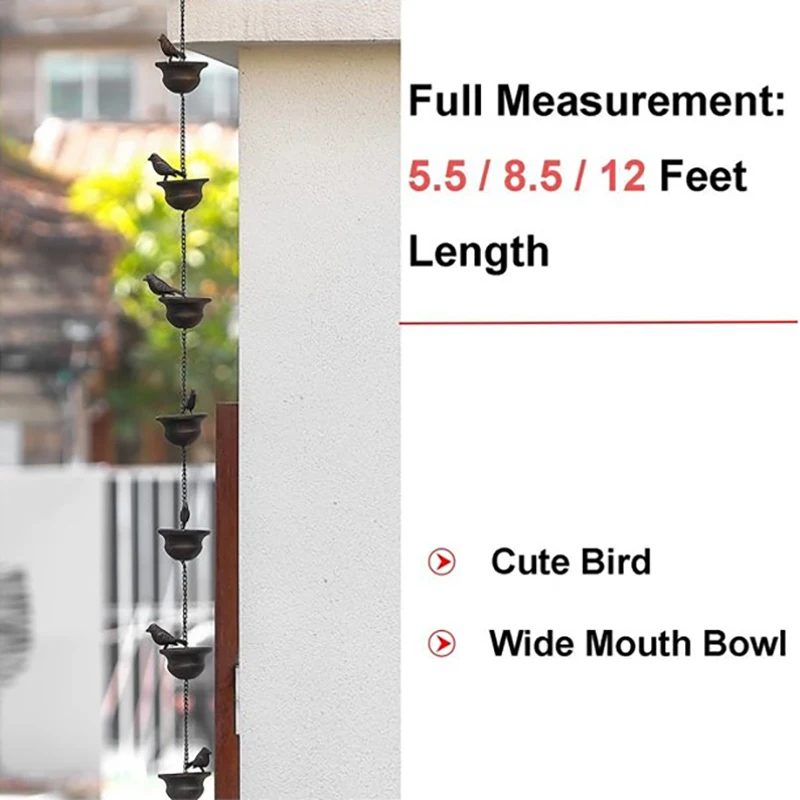 Description Picture 4 of itemOutdoor Rain Chain Decorative Gutter Rain Chain Removable Bird On Cup Rain Bell Channels Water Away Attached Hanger Home Decor