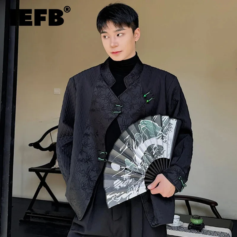 

IEFB Knot Button Male Suit Jackets Chinese Style Stand Collar Patchwork Embroidery Men's Clothing New Fashion Spring 2024 9C4226