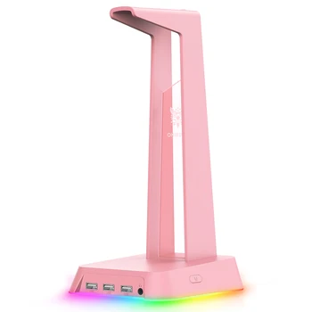 RGB Sakura Headset Stand with 3 USB Ports + 3.5mm AUX Gaming Headphone Display Holder for PC Gamer PC Desktop Accessories 1