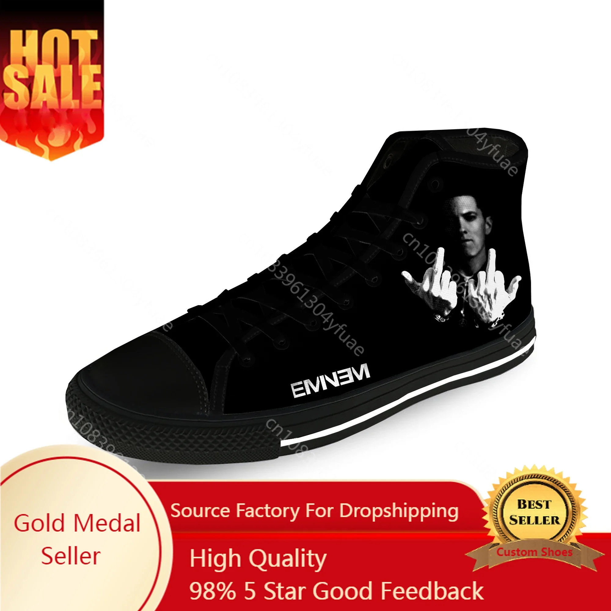 Eminem Hip Hop Rapper Rap Singer Casual Cloth Fashion 3D Print High Top Canvas Shoes Men Women Lightweight Breathable Sneakers