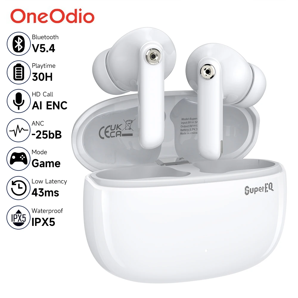 Беспроводные наушники Oneodio SuperEQ S10 ANC Bluetooth 5,4, TWS наушники с активным шумоподавлением, наушники-вкладыши с ENC Mics игровым режимом