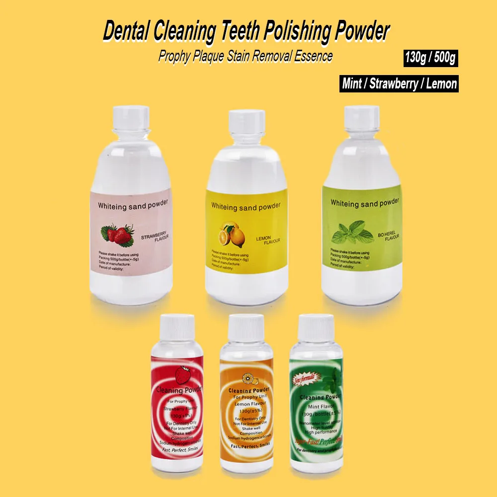 

130g/500g Dental Polishing Sand Powder Air Jet Flow 3 Flavors Teeth Whitening Plaque Stain Removal Dentistry Cleaning Essence