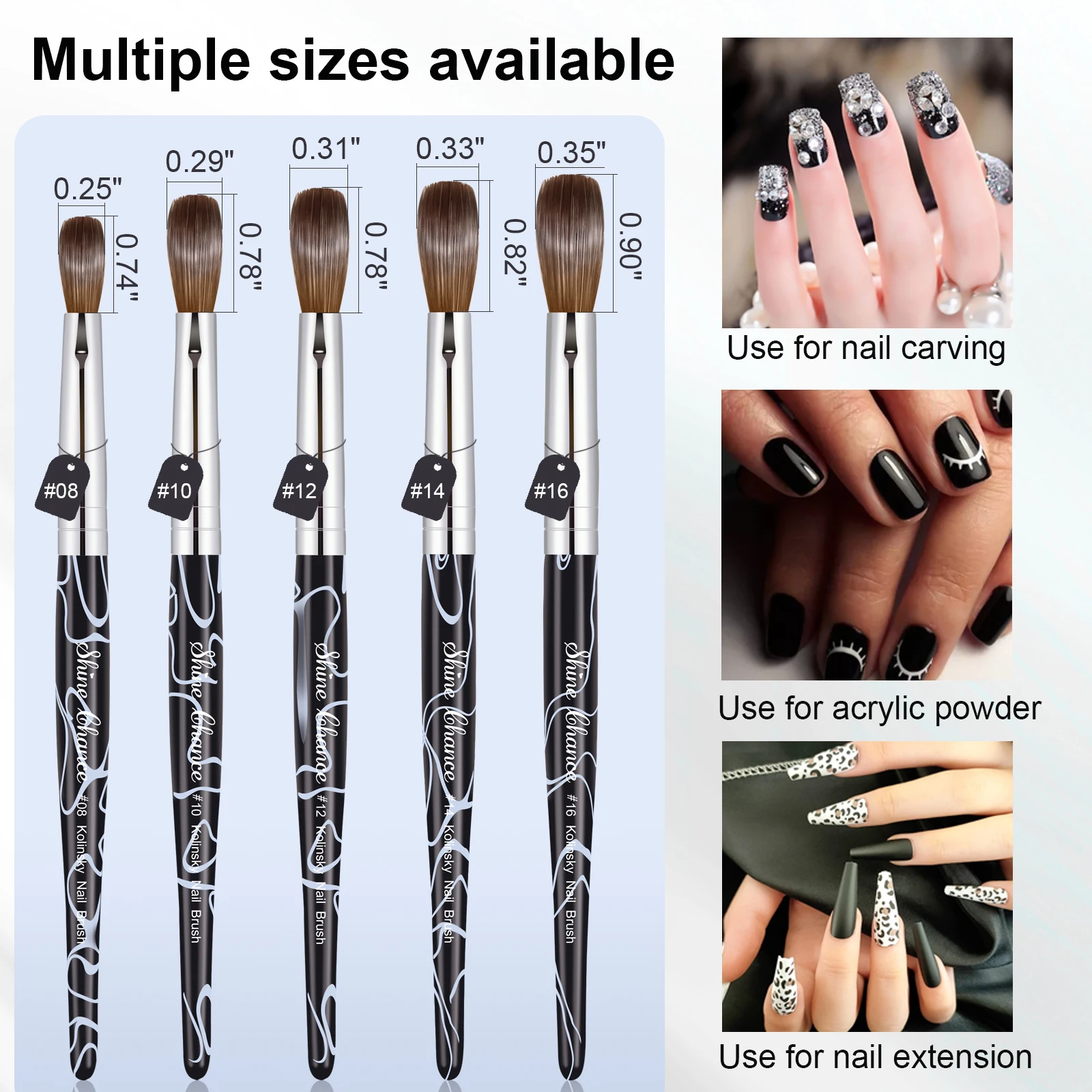 Shine Chance Acrylic Nail Art Brush, 100% Pure Kolinsky Hair Oval Nail Brush for Acrylic Application，Professional Nail Extension 4
