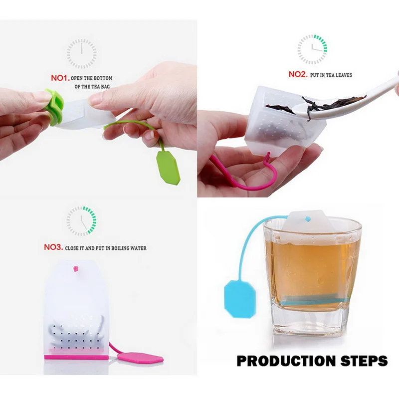 1PC Bag Style Silicone Tea Strainer Herbal Spice Infuser Filter Diffuser Kitchen Reusable Coffee Tea Strainer Random Color