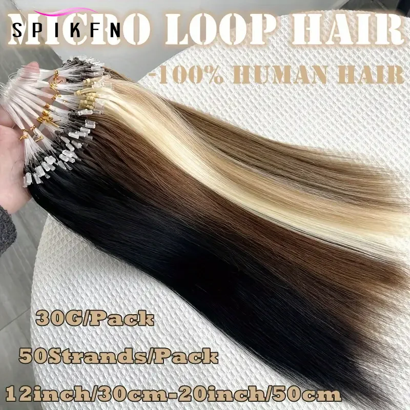 Micro Loop Hair Extensions Real Natural Straight Micro Ring Link Hair 12"-20" Loop Ring Human Extension Black Brown Blonde