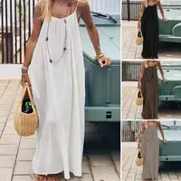 Bohemian Backless Beach Maxi Dress Sexy Strapless Women's Summer Long Evening Gown Loose Waist Spaghetti Straps Suspender Dress