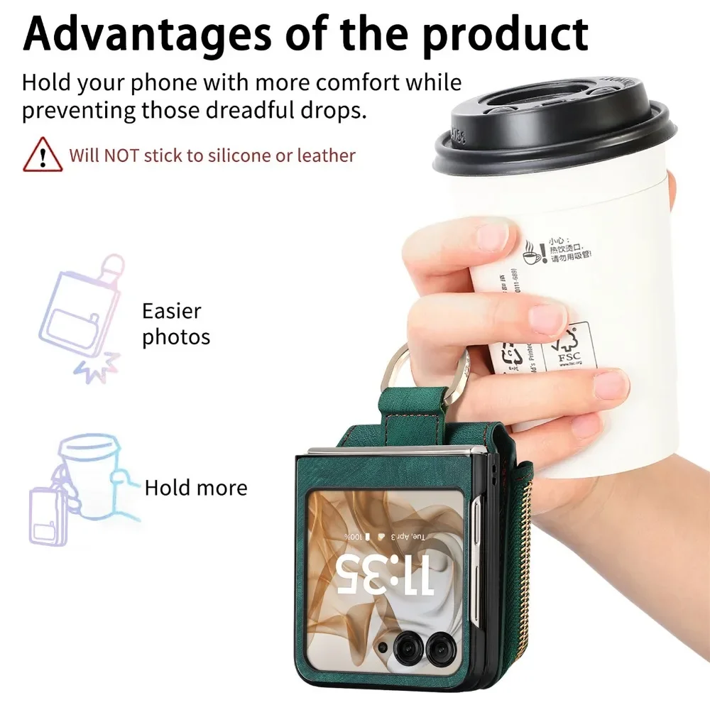Premium PU Leather Phone Wallet with Card Holder & Ring - Shockproof Protection