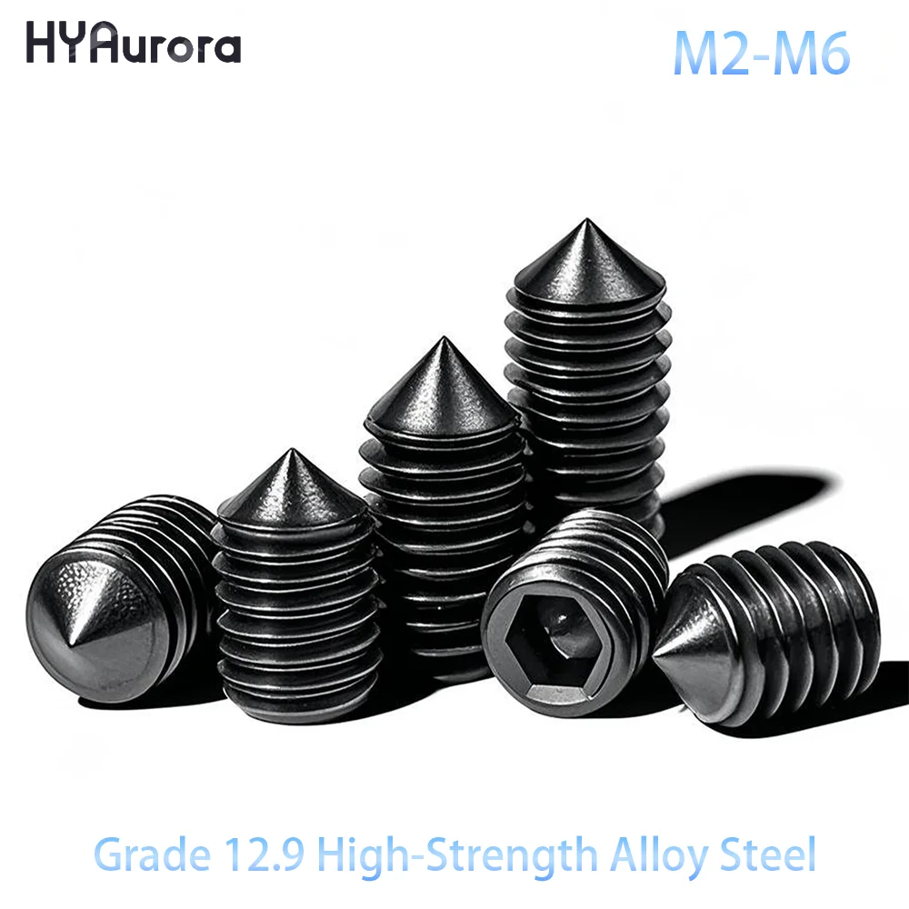 12.9AlloySteelBlackOxideSetScrewM2M2.5M3M4M5M6ConePointHexSocketDIN916forCNCMachineryAutomotive-AliExpress13