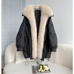 Hot Selling 2023 New Detachable Fox Fur Collar Loose Width Fur Goose Down Down Jacket For Women's Mid Length Winter Coat