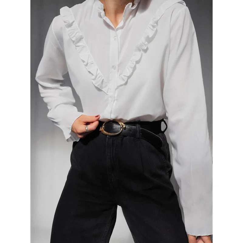 

Niche Design Ruffled White Small Stand Collar Temperament Shirt New Autumn Fashion Female Yy18