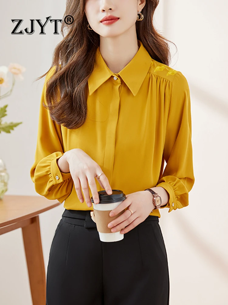 

ZJYT Autumn Long Sleeve Shirts and Blouses for Women Turn Down Collar Blusa Mujer Moda 2023 Plus Size Office Lady Camisas Tops