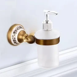 Vintage Brushed Brass & Porcelain Bathroom Accessory Set - Elegant European Retro Design (Soap dispenser)