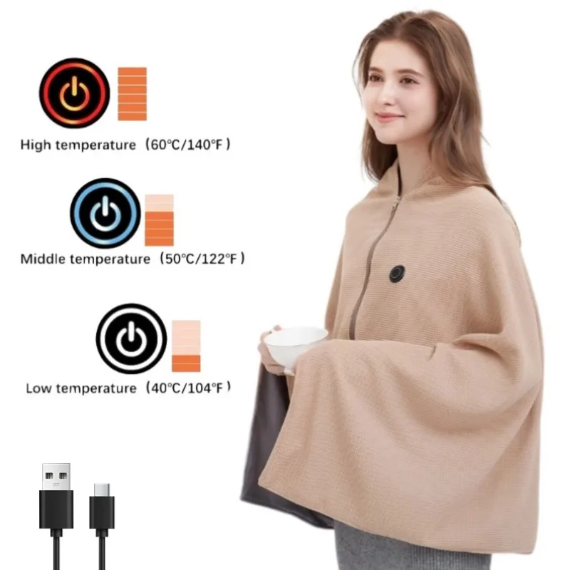Office USB Electric Heating Blanket Wearable Heated Throw Blanket Adjustable 3 Levels Temperature Machine Washable Warmer