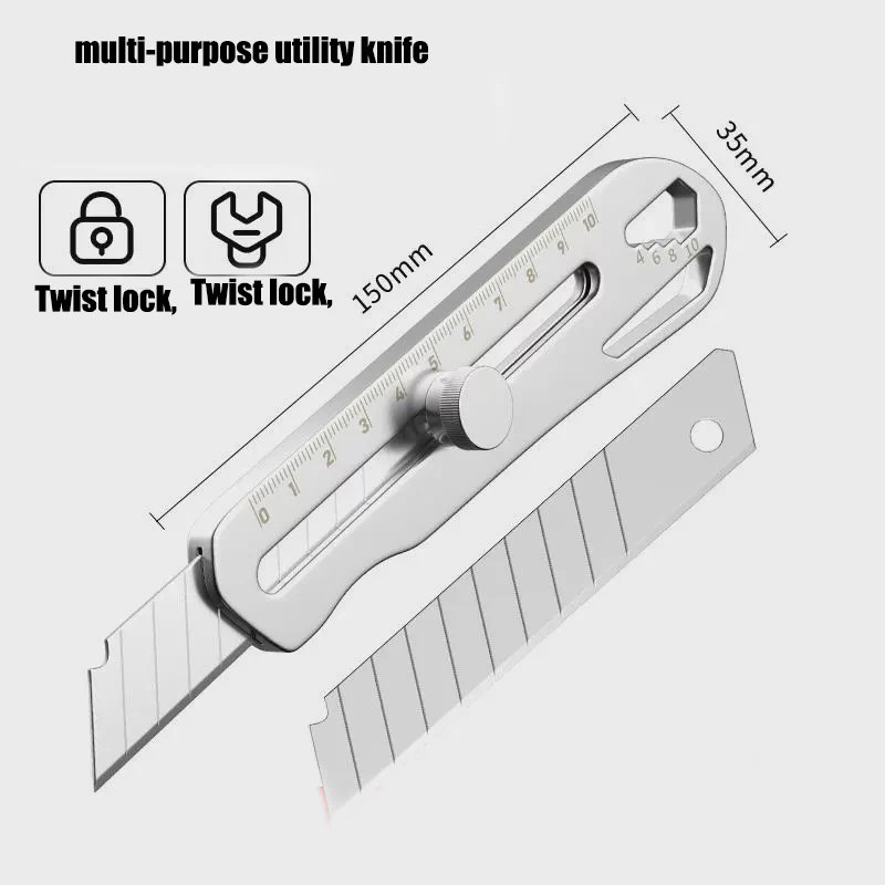 Utility knife All Steel Thickened Stainless Steel Cutting Paper Wallpaper Knife Industrial Grade Ultra-sharp Durable Metal Blade