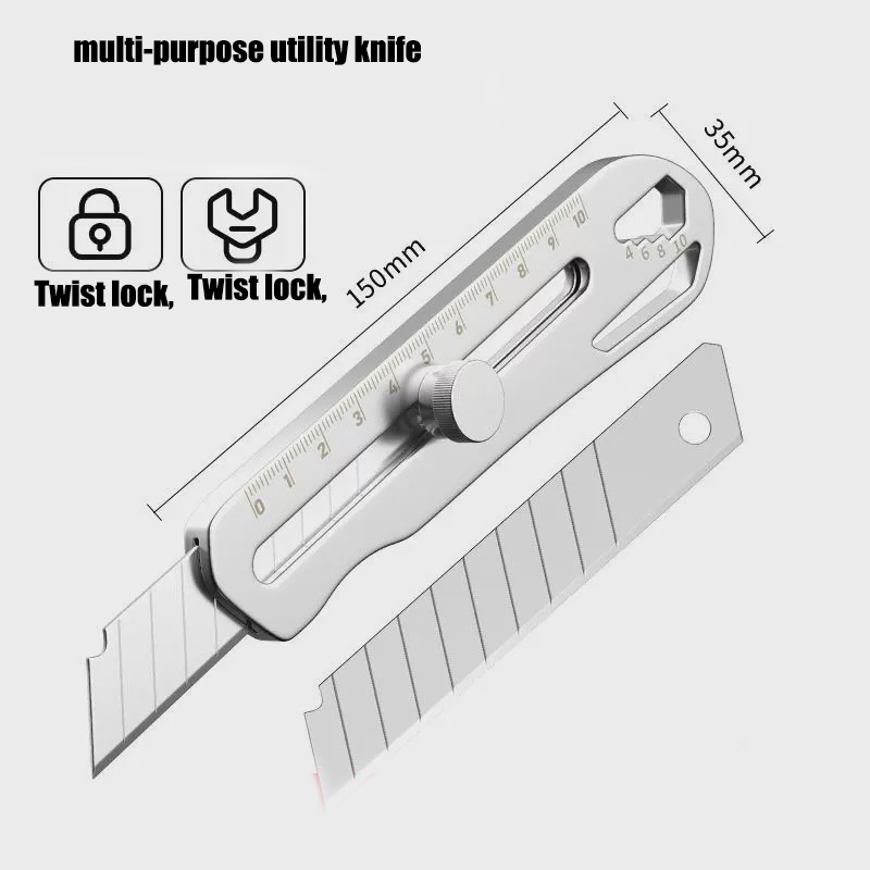 Utility Knife All Steel Thickened Stainless Steel Cutting Paper Wallpaper Knife Industrial Grade Ultra-sharp Durable Metal Blade