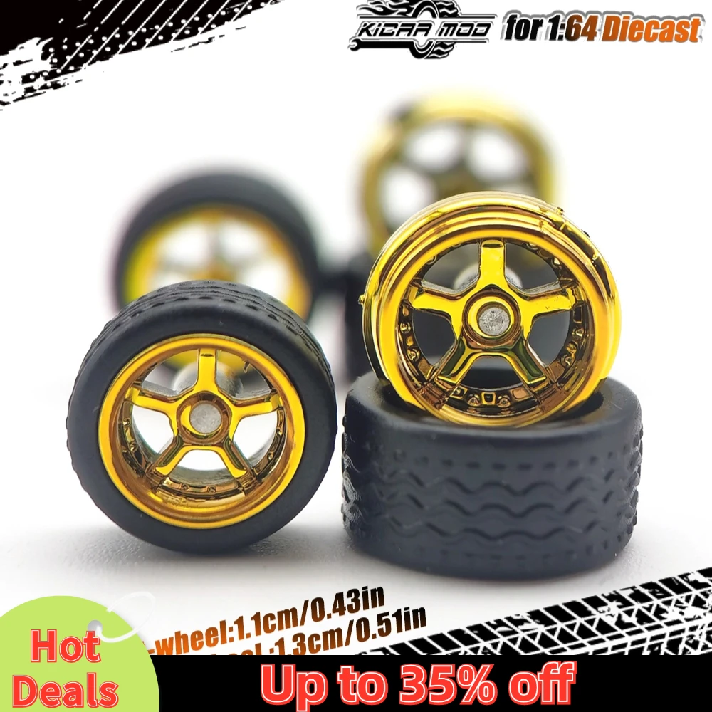 1/64 Wheels with Rubber Detachable tread pattern Tires Refitting Parts for Model car Hot Wheels Matchbox Tomica D:11mm+13mm 1Set 5