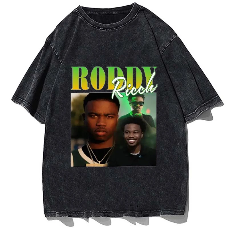 

Roddy Ricch T-shirt Hip Hop Rapper Vintage Washed Tops Tees Oversized Tshirt Harajuku Summer Short Sleeve Men Cotton T shirt